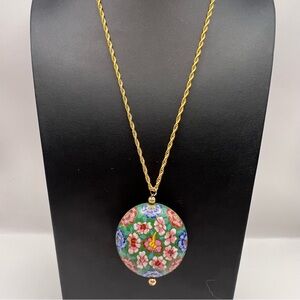 Beautiful Reversible Green & Gold Cloisonné Pendant Necklace